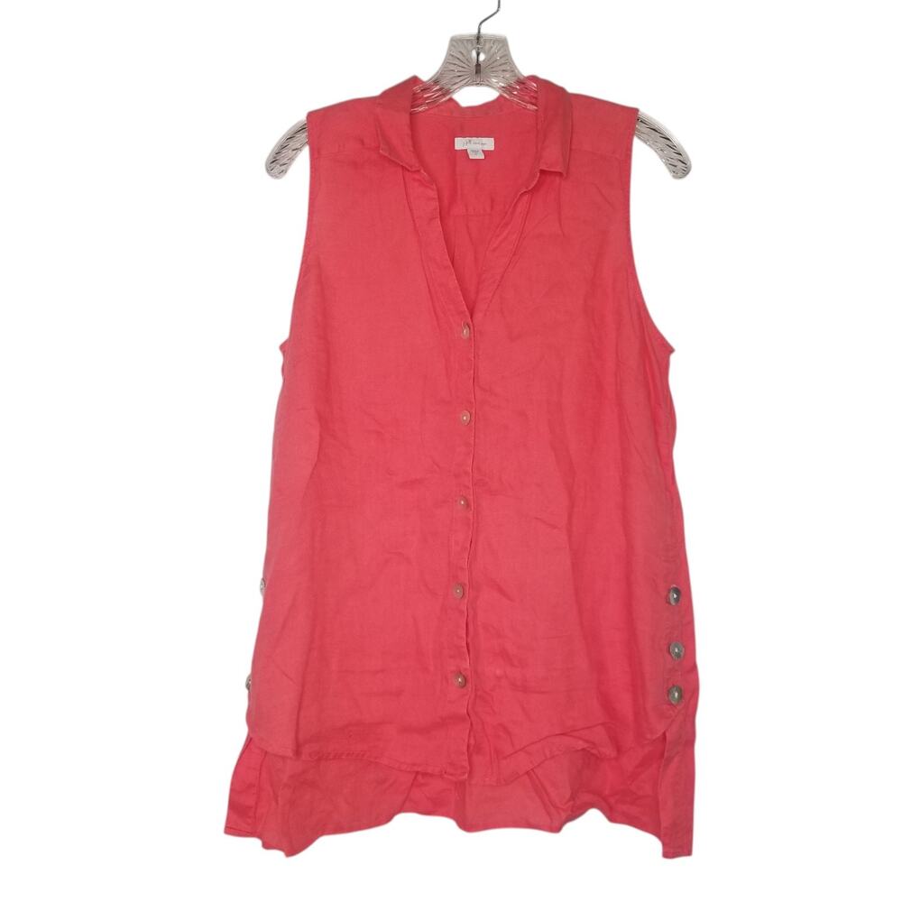J.Jill Womens Linen Sleeveless Tank Top Button Up Coral Medium Beach Resortwear